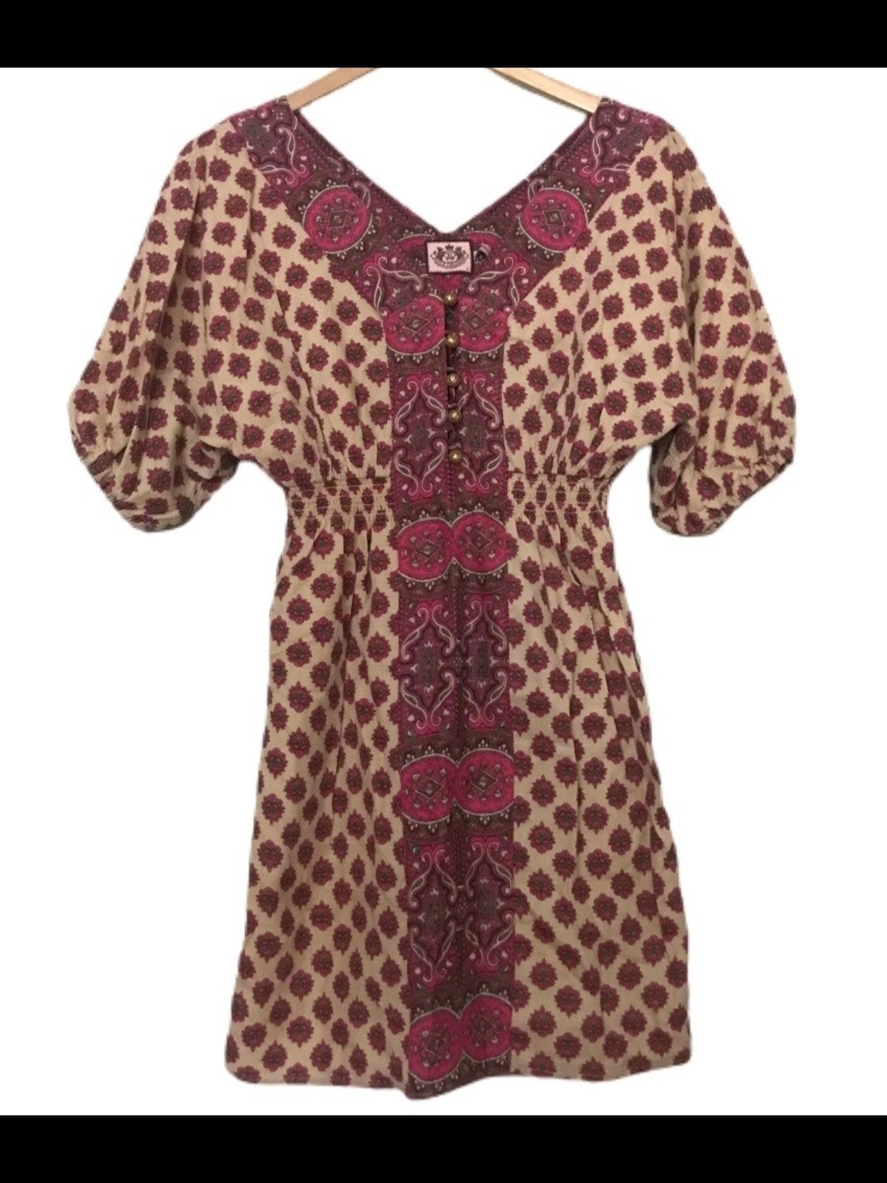 Juicy Couture V-Neck Boho Peasant Shirt Dress Size 4